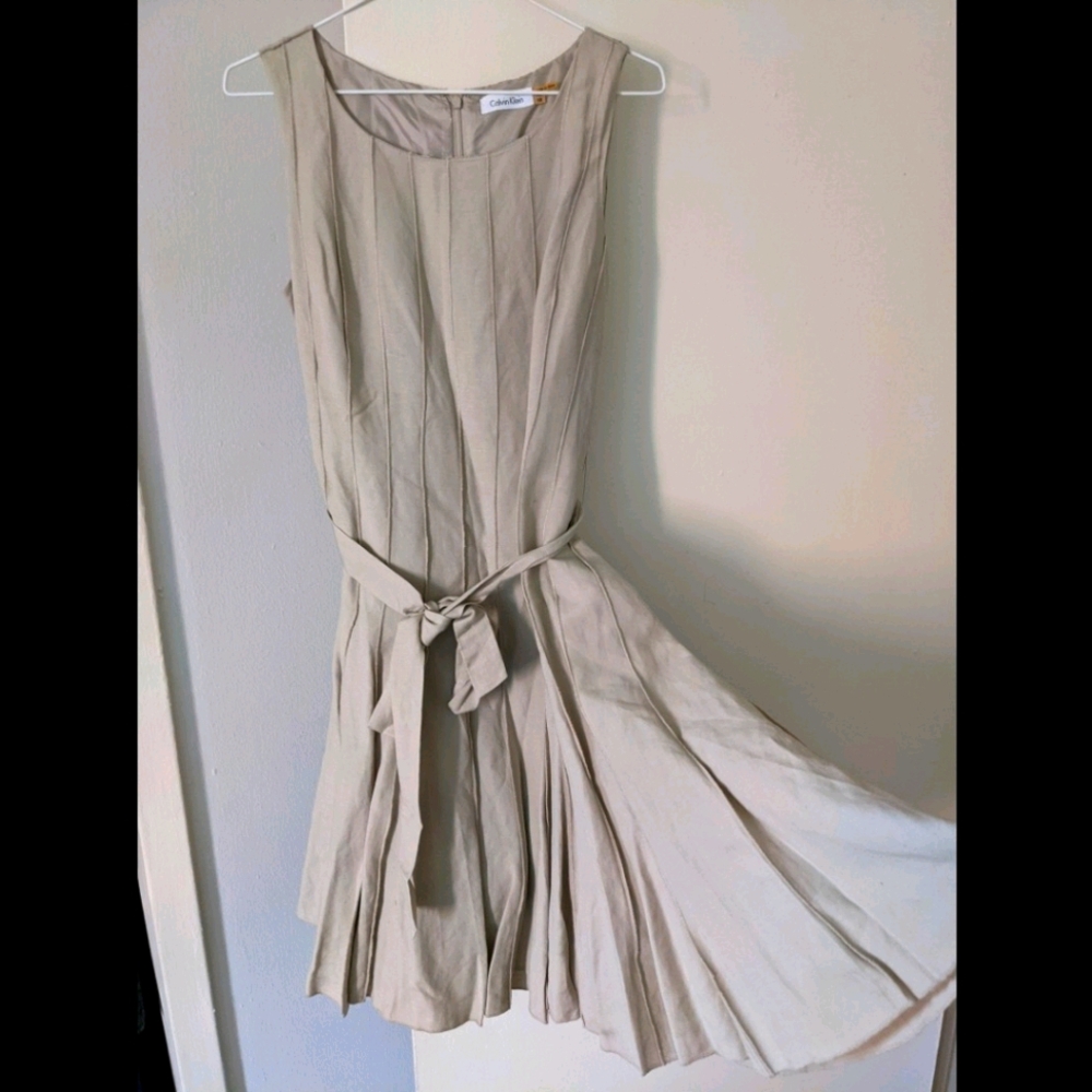 Calvin Klein Pleated Taupe Dress